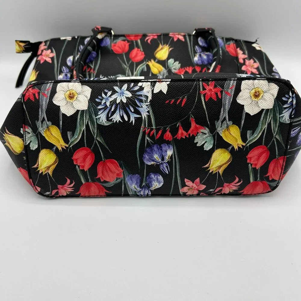APT 9 Floral Print Handbag Tote With Bow Detail & Multiple Pockets